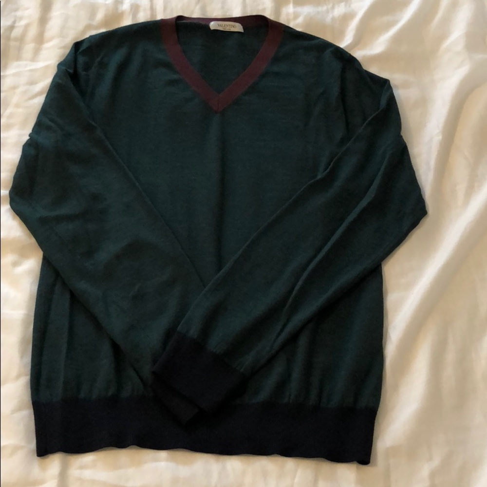 Valentino hunter green/red/navy blue silk sweater